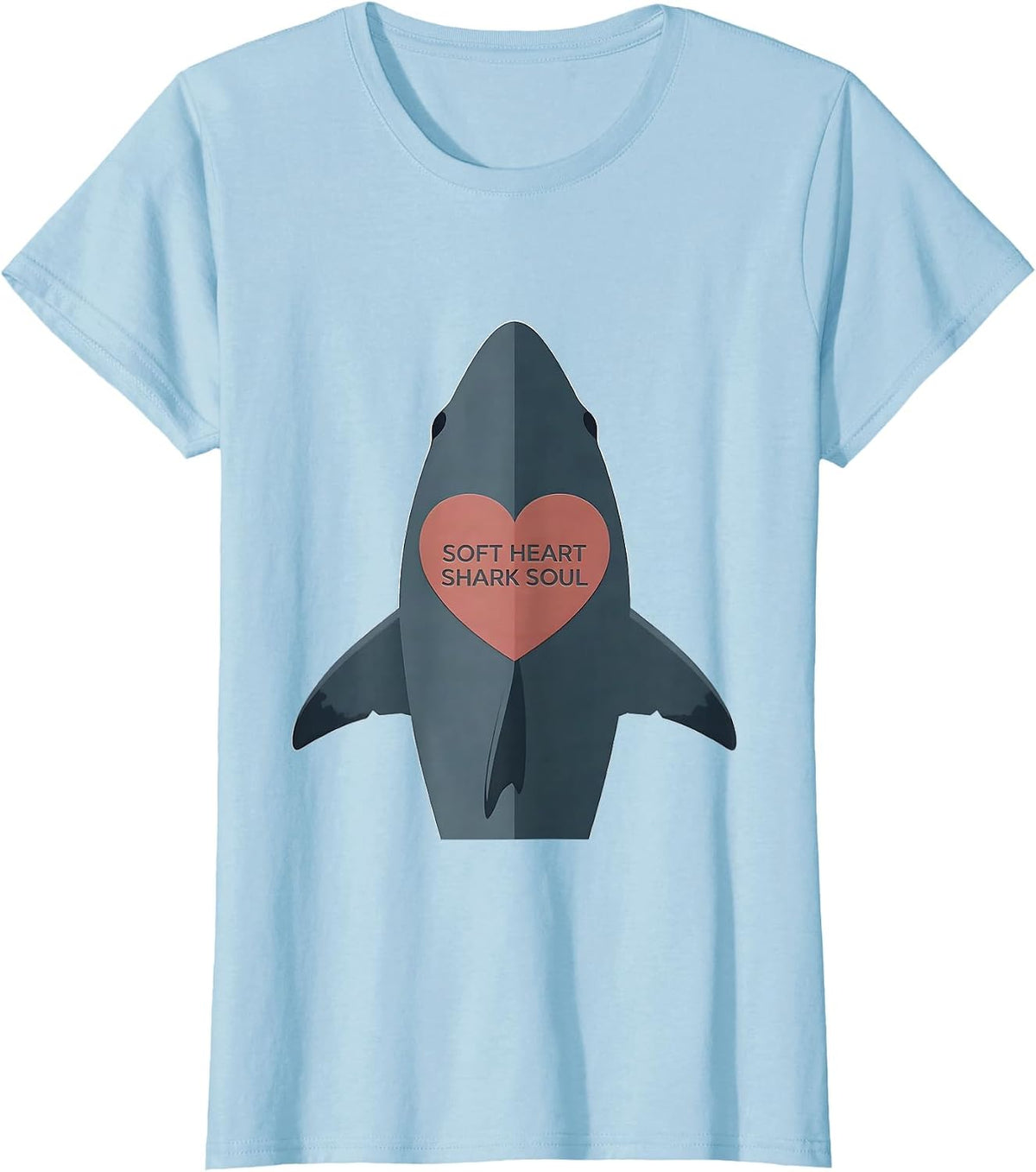 Women's Soft Heart Shark Soul Graphic Design T-Shirt - Baby Blue