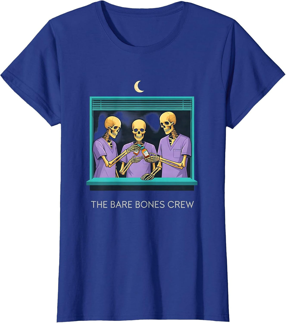 Women's The Bare Bones Crew Funny Pharmacy Tech Halloween Crew T-Shirt - Royal Blue