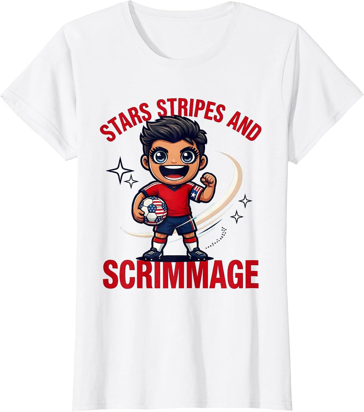 Women's STARS STRIPES AND SCRIMMAGE Funny Soccer Player 4th of July T-Shirt - White