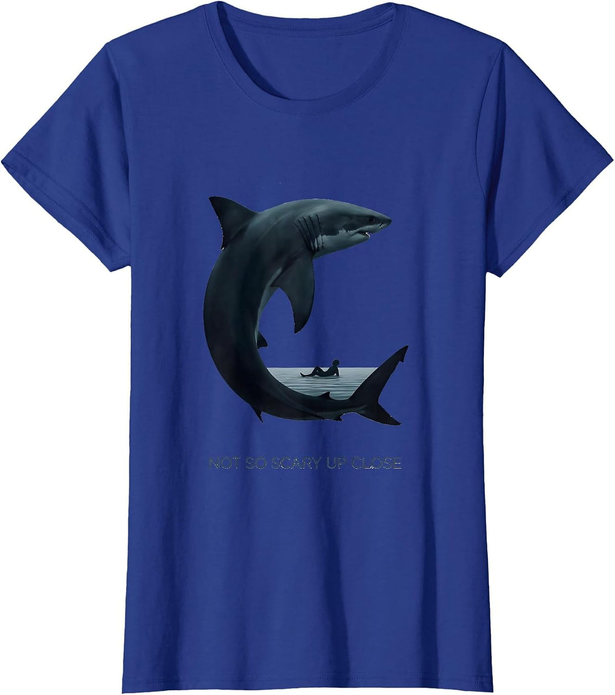 Women's Not So Scary Up Close Minimalist Shark Lover Humor Ocean T-Shirt - Royal Blue