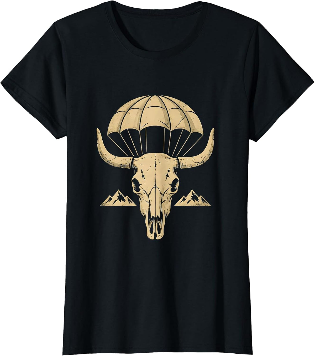 Freedom Parachute Over Mountain Range Long Sleeve T-Shirt - Black