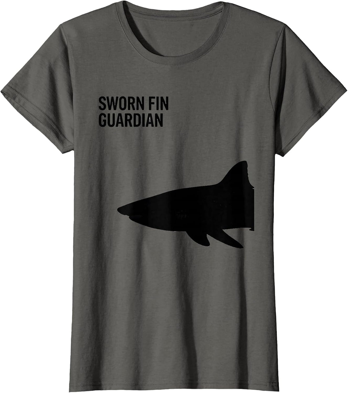 Women's Sworn Fin Guardian Funny Shark Lover Ocean Wildlife Novelty T-Shirt - Asphalt Grey