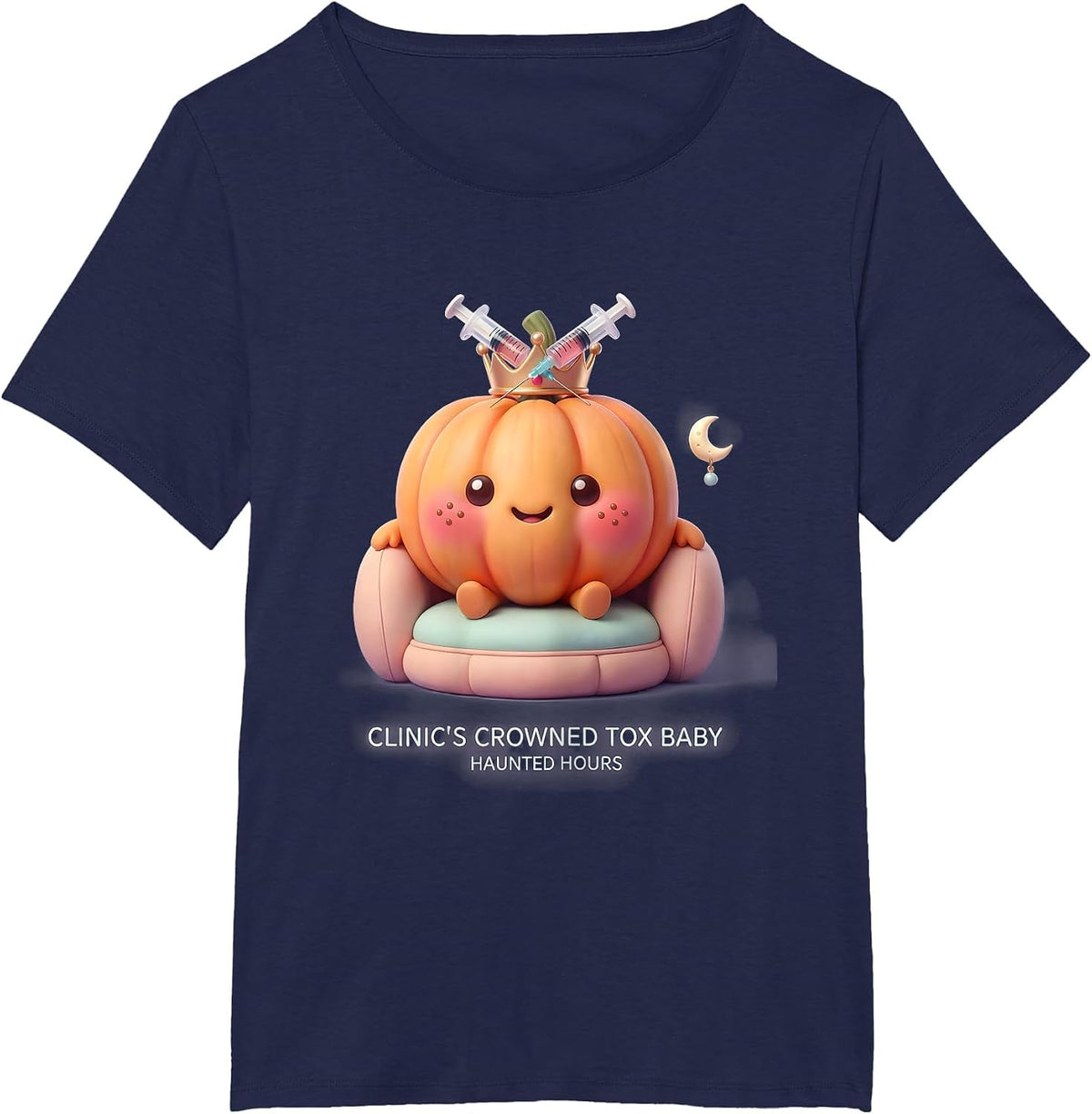 Women's Clinic's Crowned Tox Baby, Haunted Hours Kawaii Nurse T-Shirt - Navy Blue