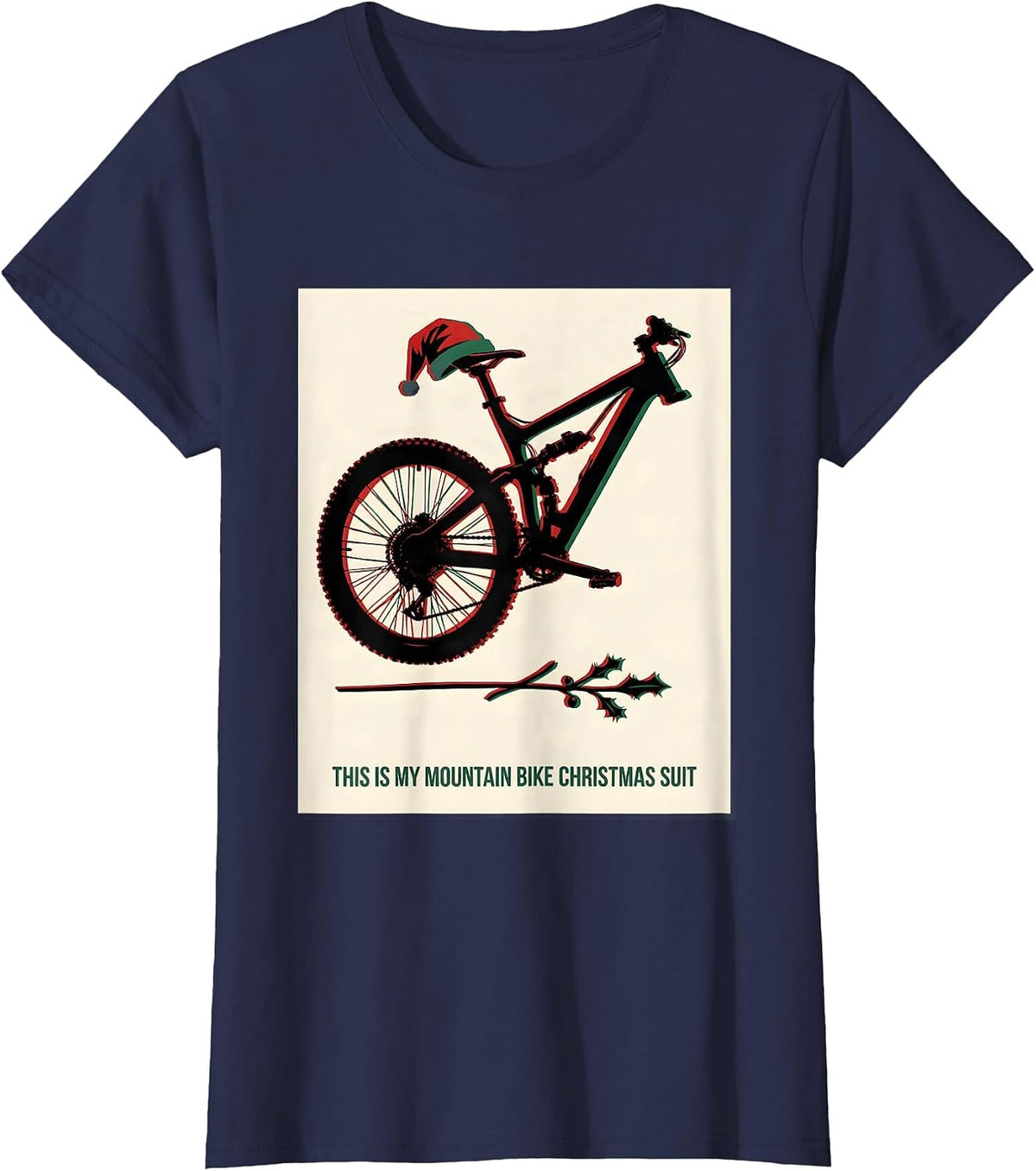 Women's This Is My Mountain Bike Christmas Suit Biker Santa T-Shirt - Navy Blue