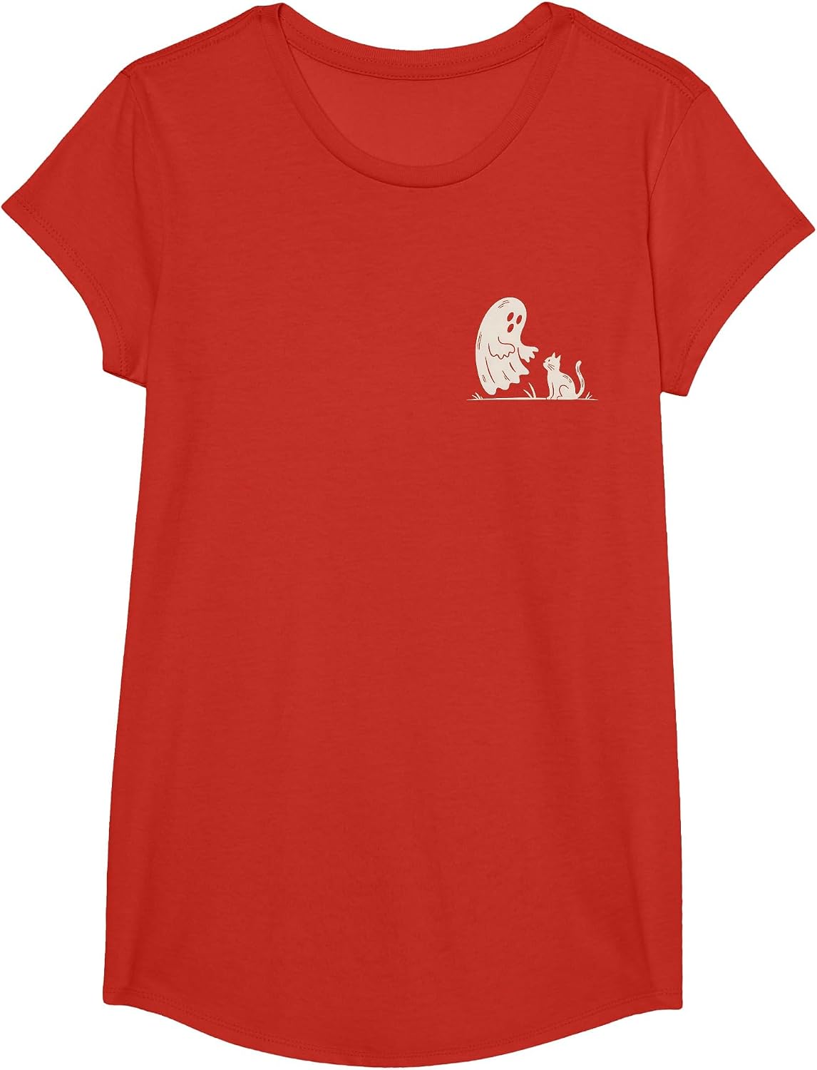Cat Pocket Ghost Halloween Costume Men Women Kids T-Shirt - Girls Red