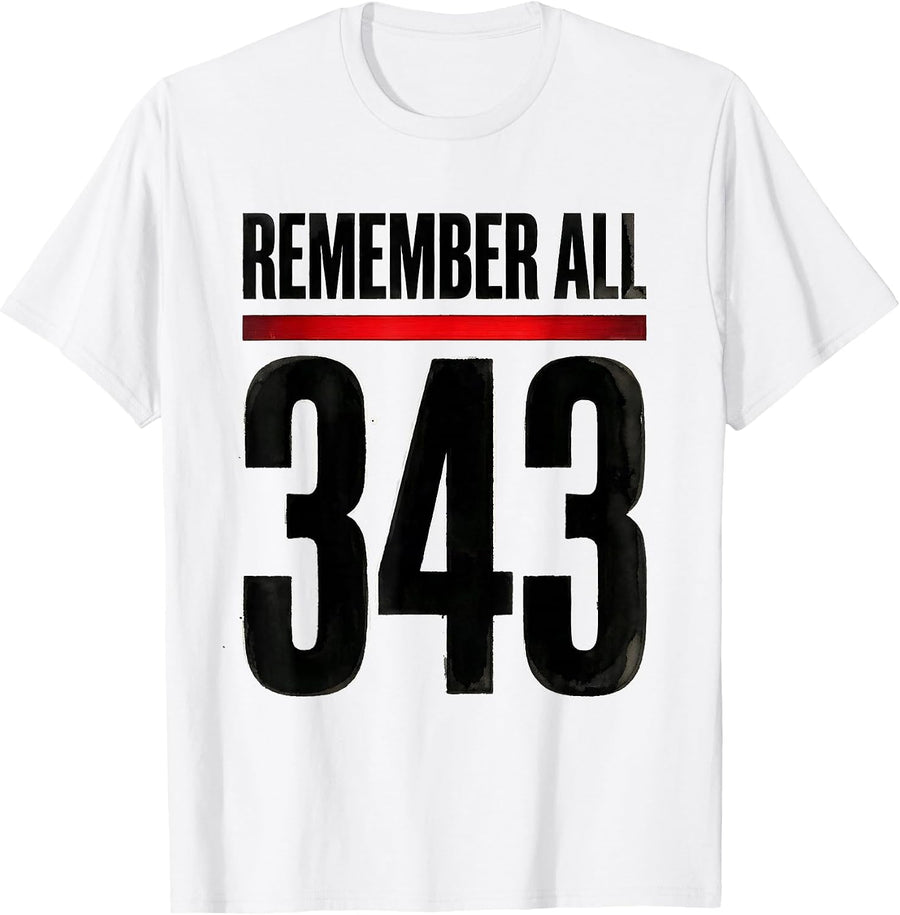 Men's Remember All 343 Minimalist Firefighter Memorial Tribute T-Shirt - White