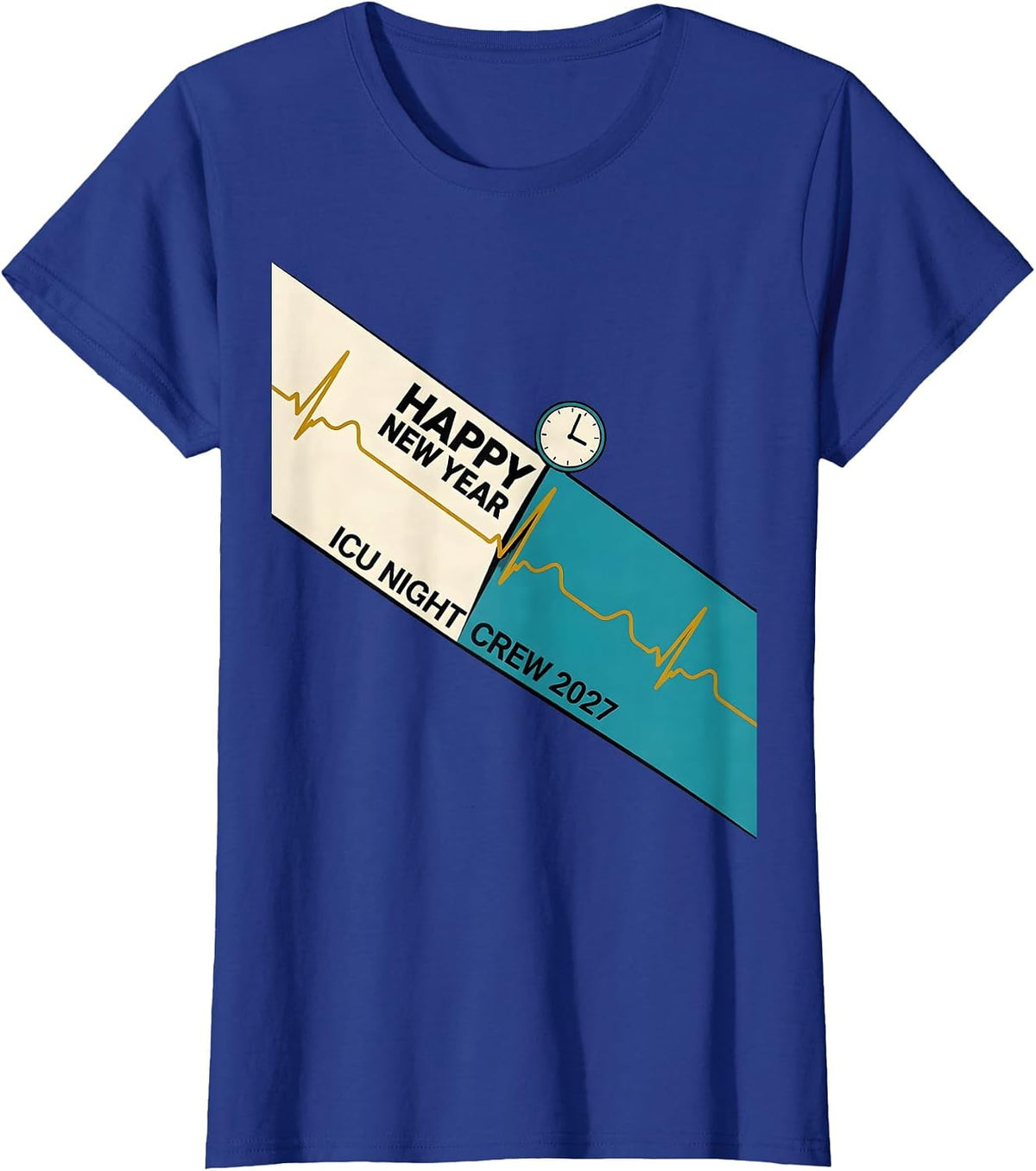 Women's Happy New Year, ICU Night Crew 2027 Midcentury Modern Nurse T-Shirt - Royal Blue