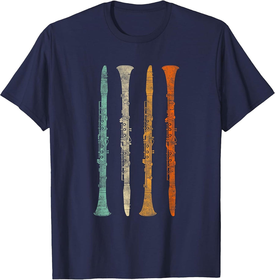 Vintage Retro 70s Clarinet T-Shirt for Clarinet Players T-Shirt - Navy Blue