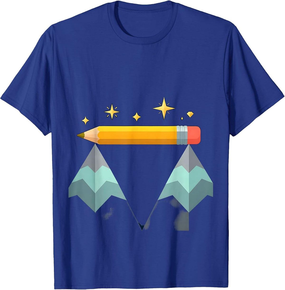 Pencil Mountain Bridge Graphic Design T-Shirt - Royal Blue