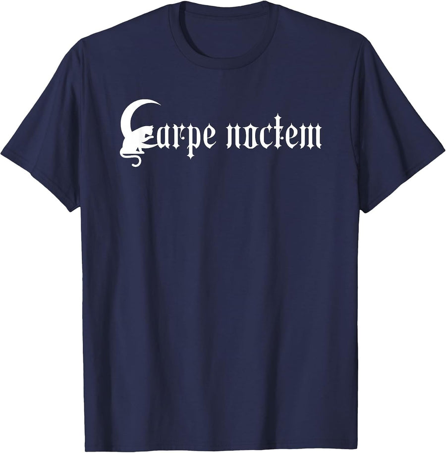 Goth Punk Cat Moon Seize The Night Carpe Noctem Shirt T-Shirt - Navy Blue
