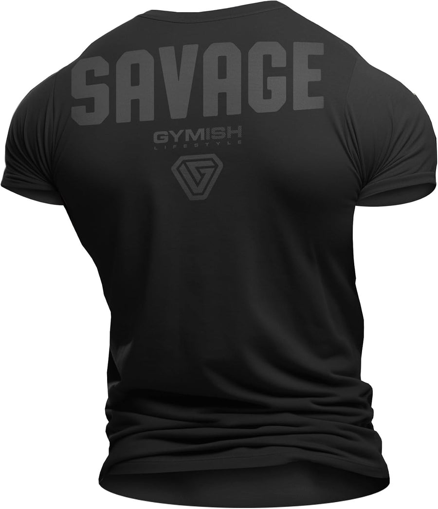Gymish Lifestyle Savage Workout Shirt for Men - Bodybuilding Gym T-Shirt - SM - 3XL - 4. Savage Black on Black