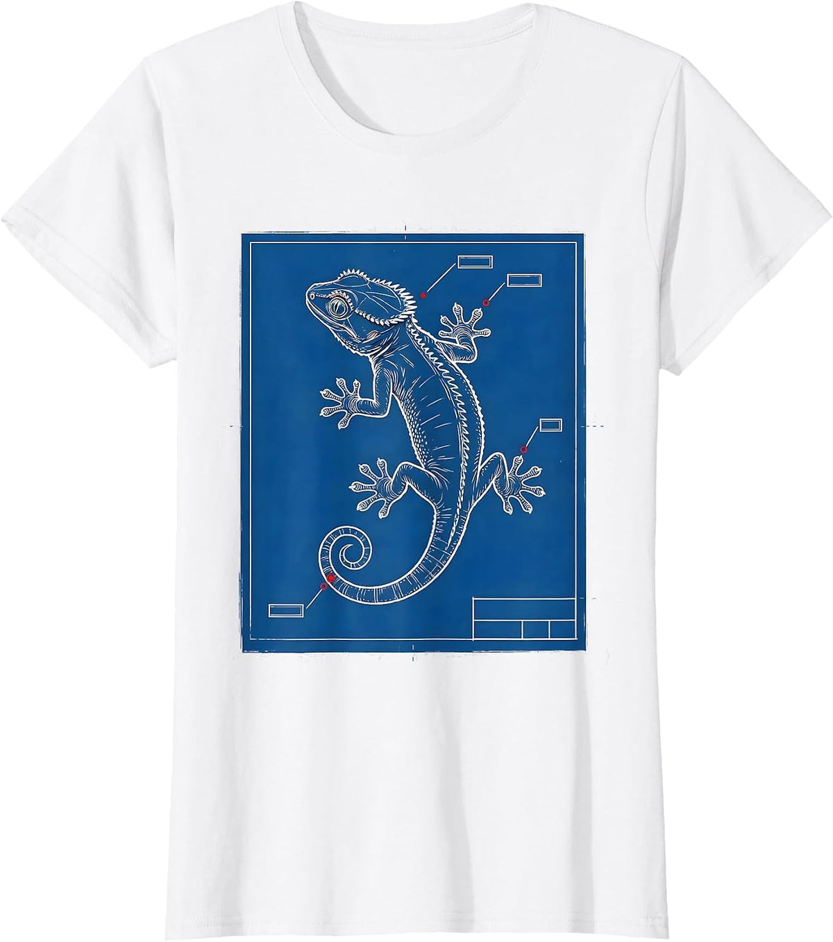Women's Crested Gecko Technical Blueprint Reptile Lover Gift T-Shirt - White