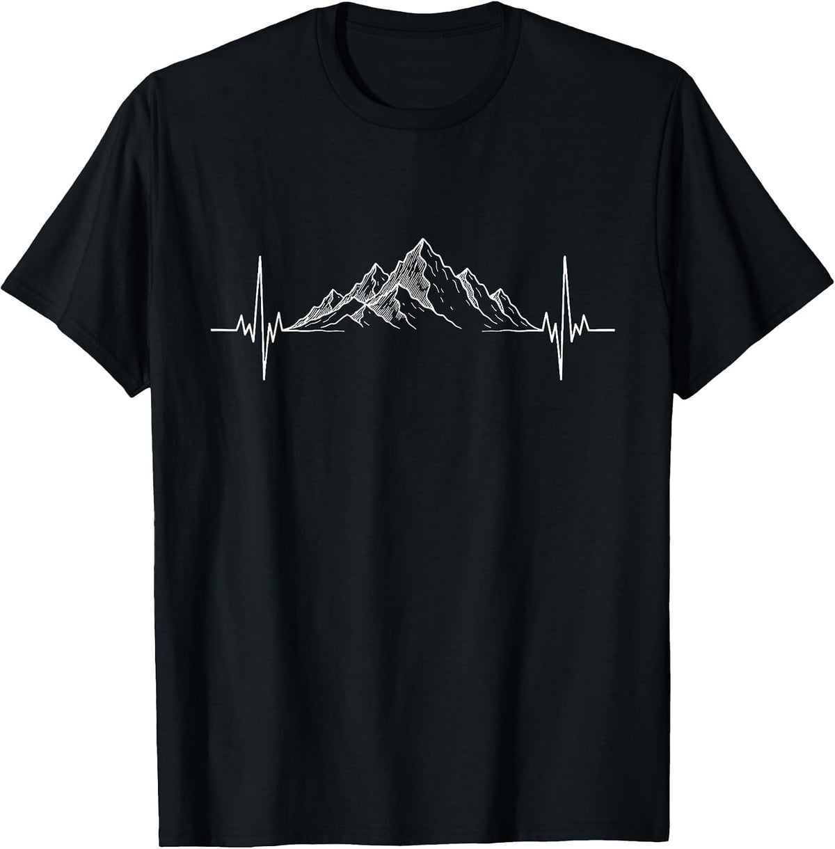 Hiking Heartbeat Mountain Adventure Outdoors Hiker T-Shirt - Black