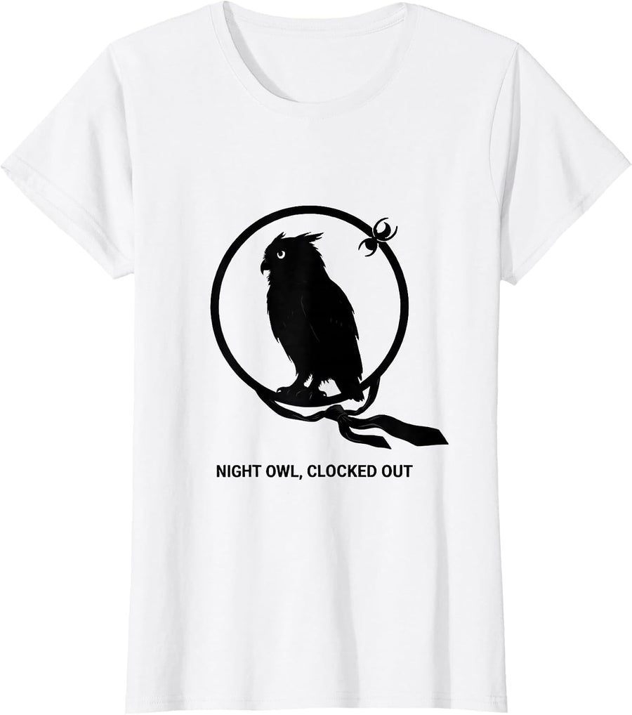Women's Night Owl Clocked Out Funny Halloween Costume Animal Humor T-Shirt - White