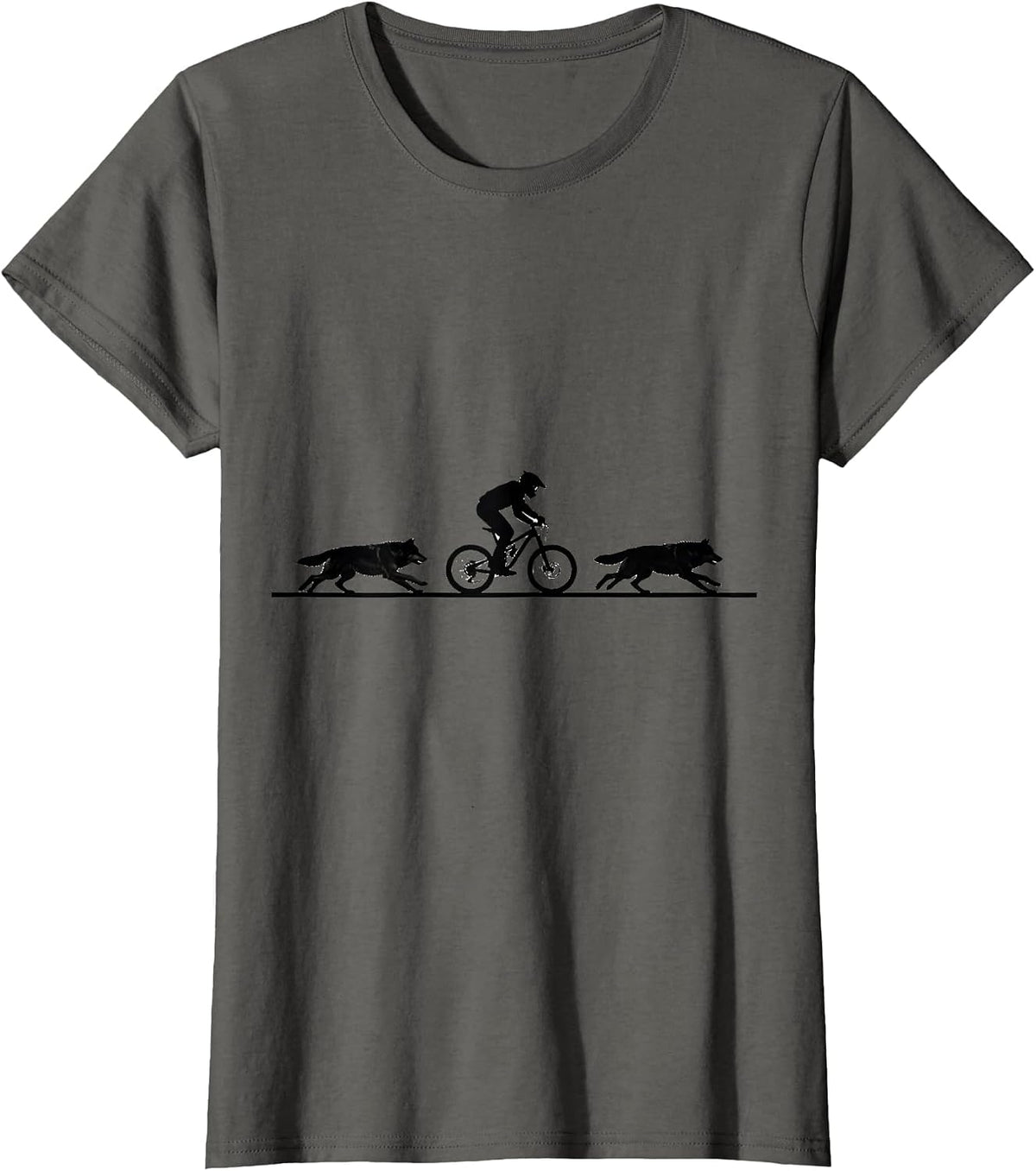 Women's Wolf Pack Mountain Biker Cycling Graphic T-Shirt - Asphalt Grey