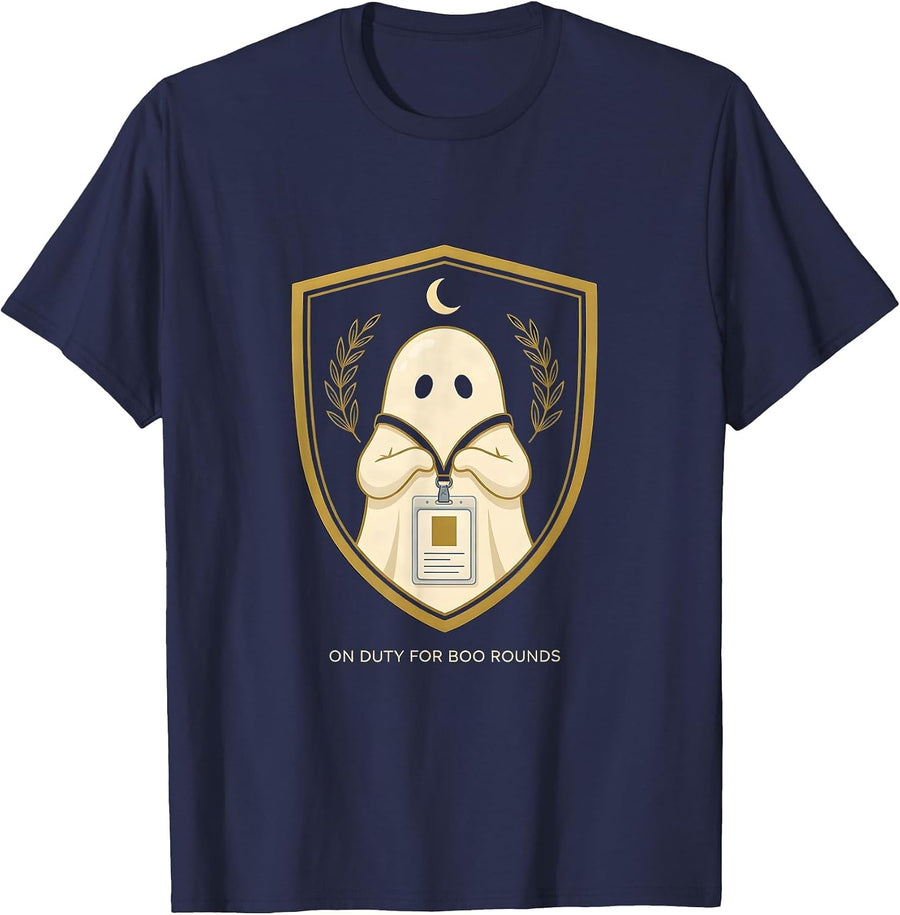 On Duty For Boo Rounds Ghost SPED Paraprofessional Halloween T-Shirt - Navy Blue