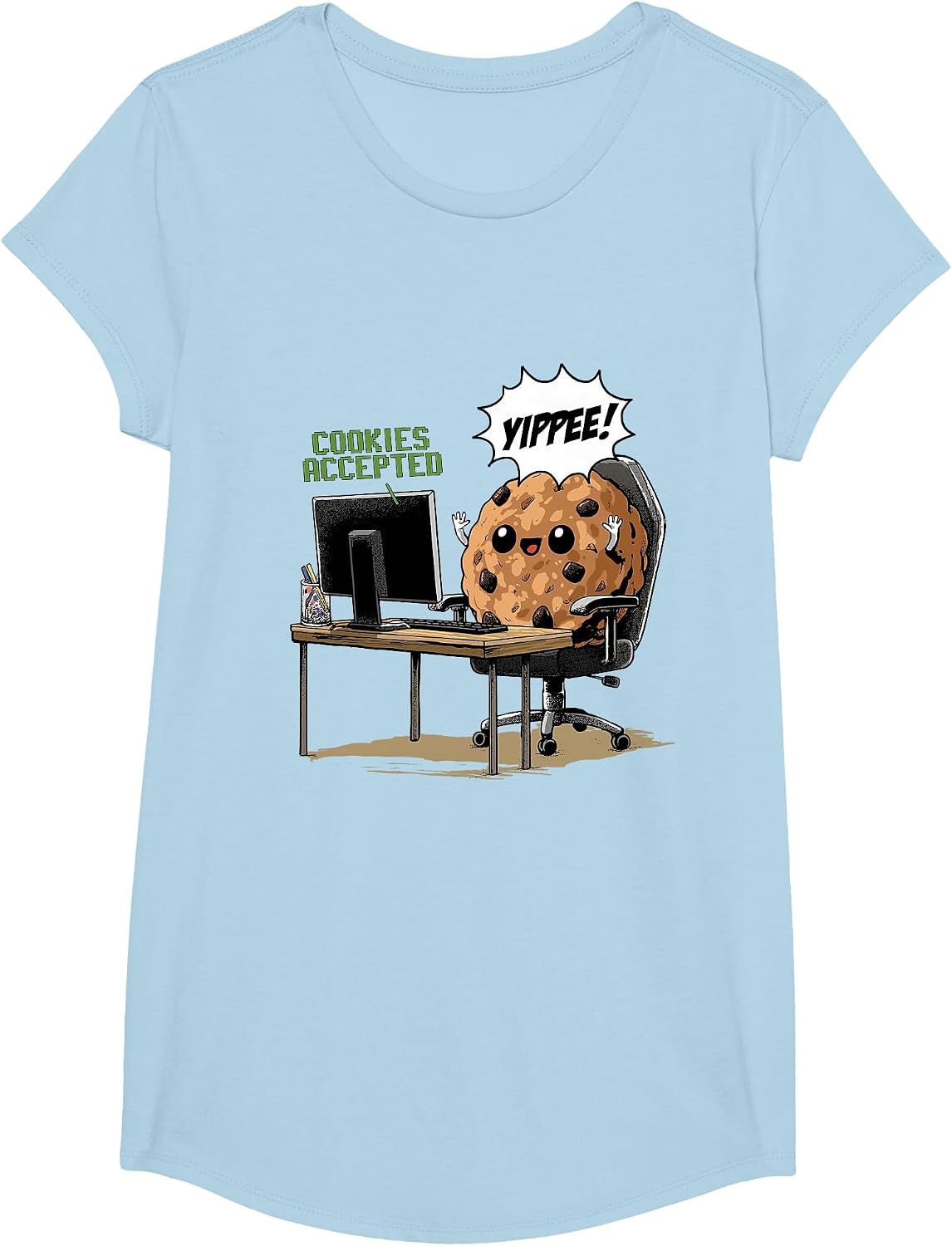 Cookies Accepted Nerd Shirt Funny Computer Internet Coder T-Shirt, Girls, Baby Blue, X-Small - As Pictured
