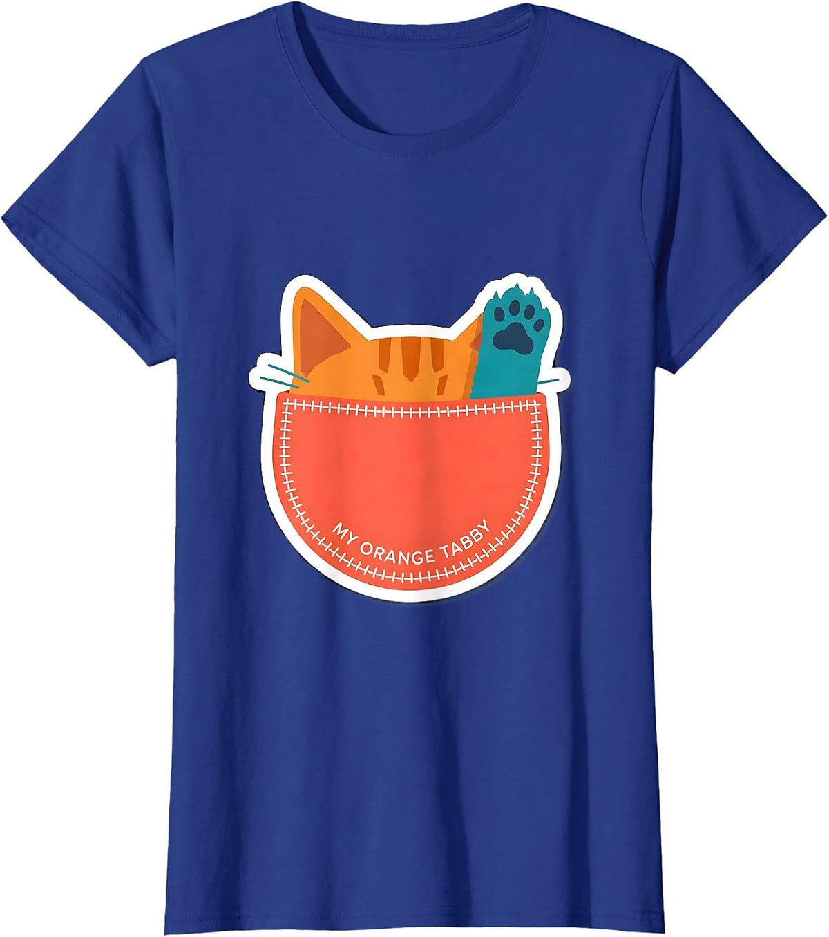 Women's My Orange Tabby Cute Cat Pocket Peeking Pet Lover Gift T-Shirt - Royal Blue