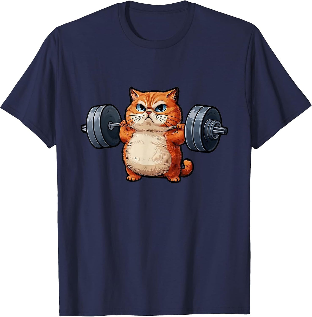 Cat Weightlifting T-Shirt- Funny Cat Workout and Fitness Tee T-Shirt - Navy Blue