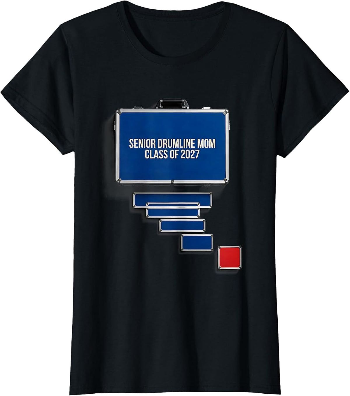 Senior Drumline Mom Class Of 2027 Geometric Marching Band T-Shirt - Black