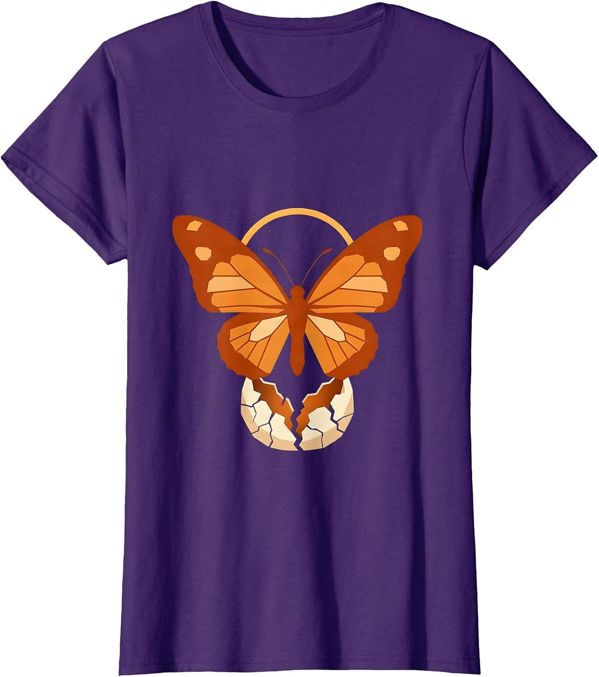 Women's Butterfly Emerging From Cracked Cocoon Design T-Shirt - Purple