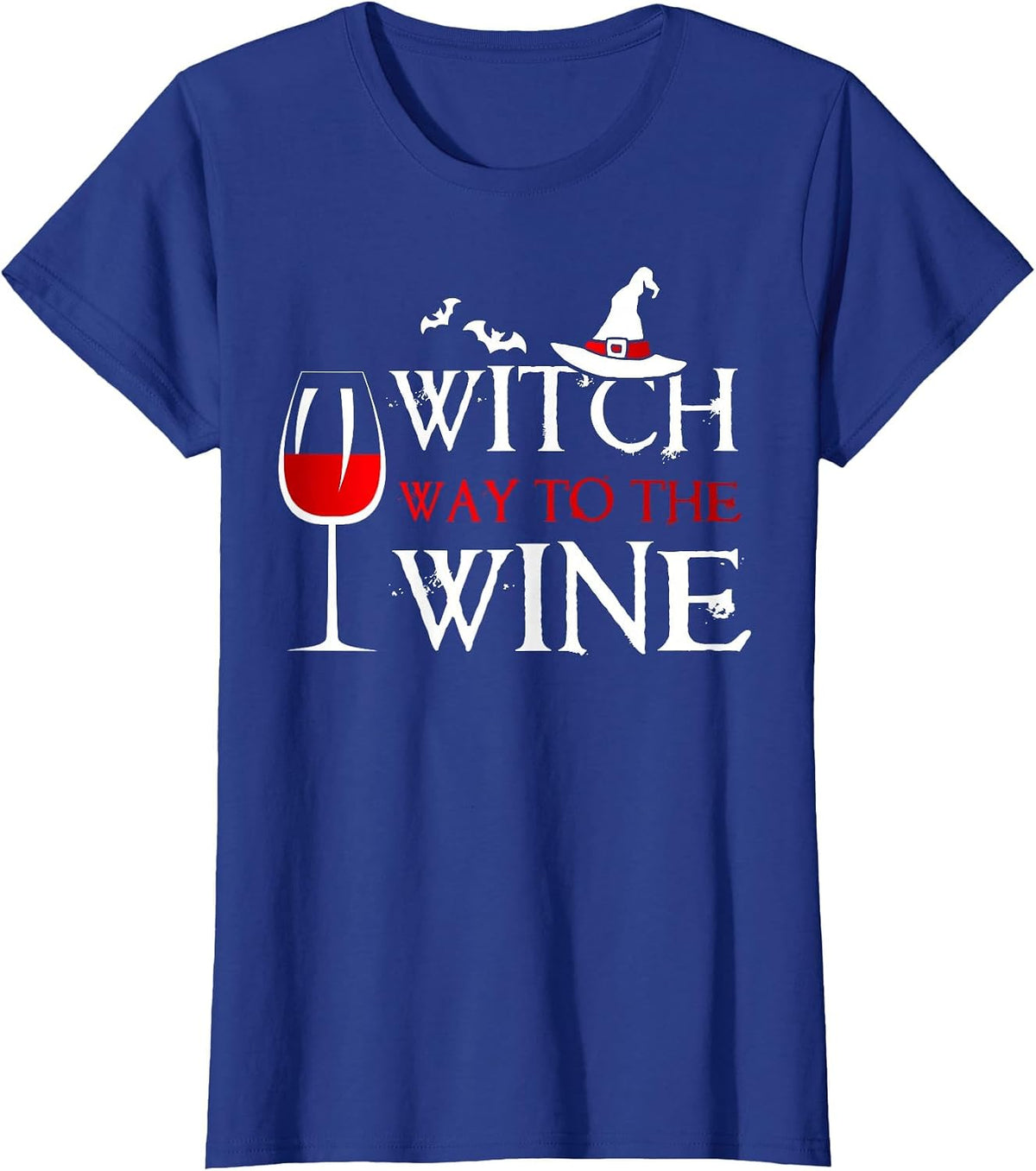 Womens Halloween Drinking Shirt Witch Way to The Wine T-Shirt - Royal Blue