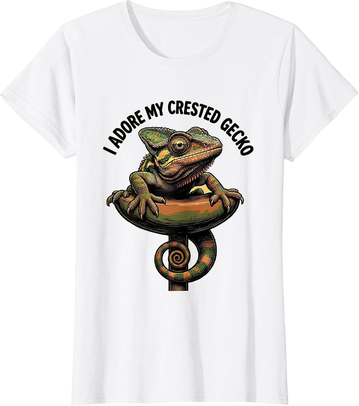 Women's I Adore My Crested Gecko Cute Cartoon Reptile Lover Novelty T-Shirt - White