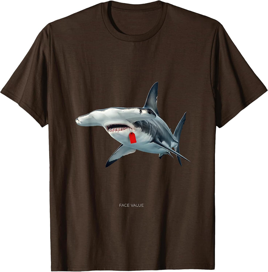 Face Value Swiss International Funny Shark Lover Ocean T-Shirt - Brown
