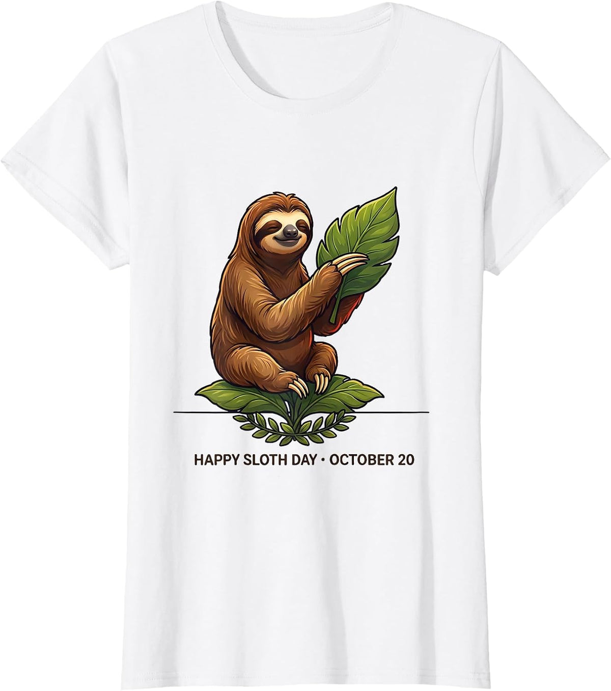 Women's Happy Sloth Day October 20 Sloth Lover Gift T-Shirt - White