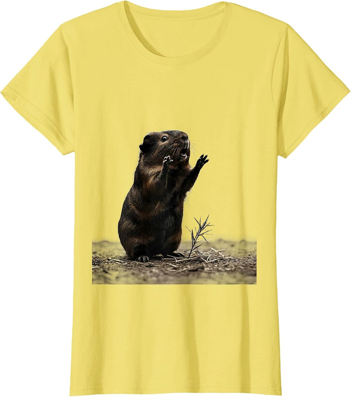 Guinea Pig Presenting Gesture Minimalist Cavy Lover Humor T-Shirt - Lemon Yellow