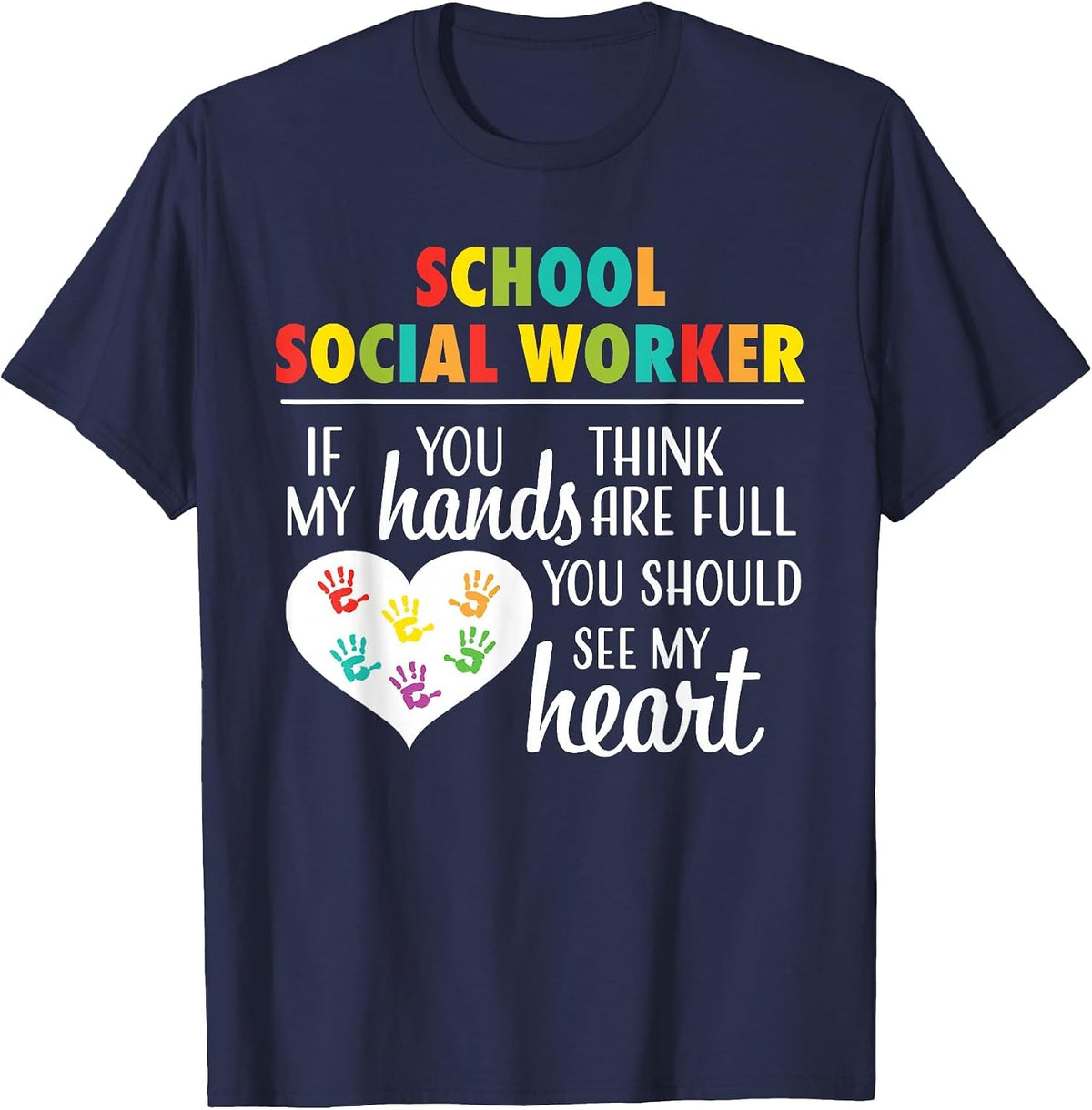 School Social Worker Cute Heart Tee for Women Men Teacher T-Shirt - Navy Blue