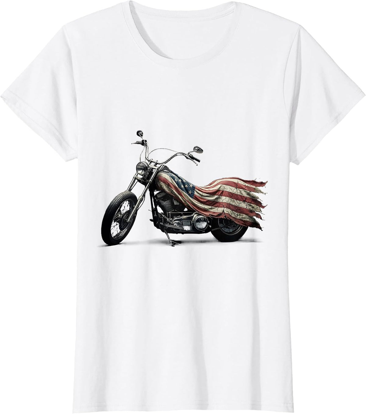 Vintage American Flag Motorcycle Graphic Tee T-Shirt - White