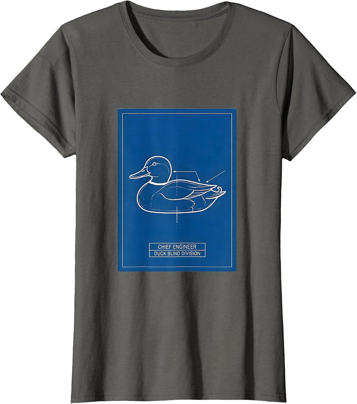 Women's Chief Engineer Duck Blind Division Funny Duck Hunter Gift T-Shirt - Asphalt Grey
