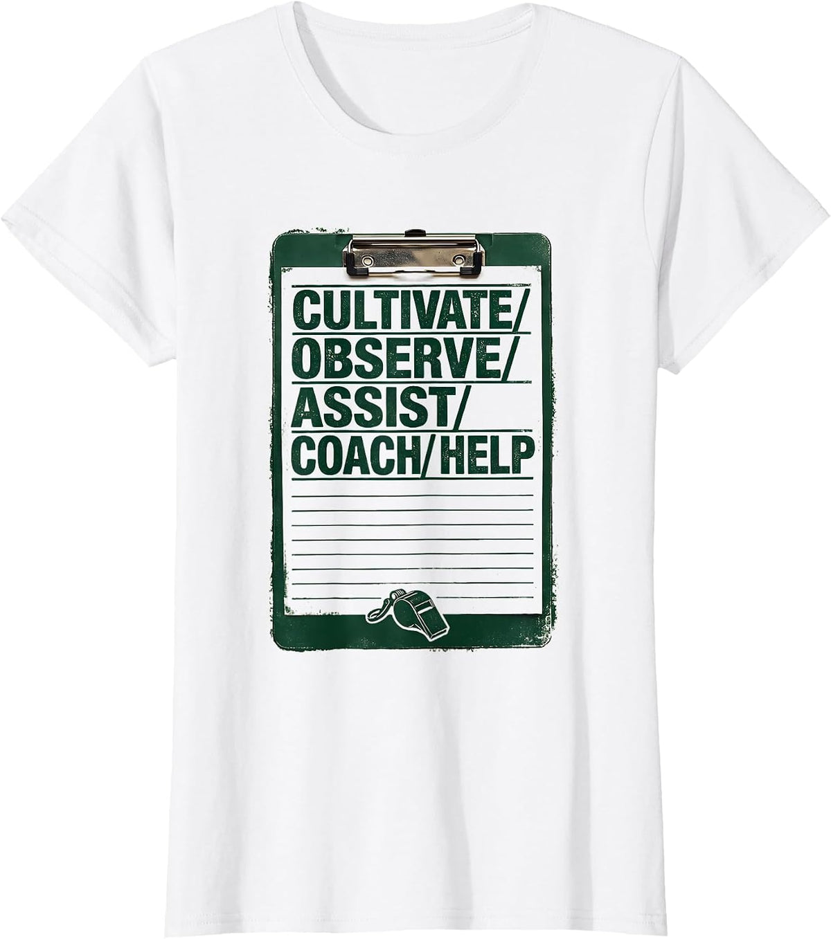 Women's CULTIVATE OBSERVE ASSIST COACH HELP Rubber Stamp Coach T-Shirt - White