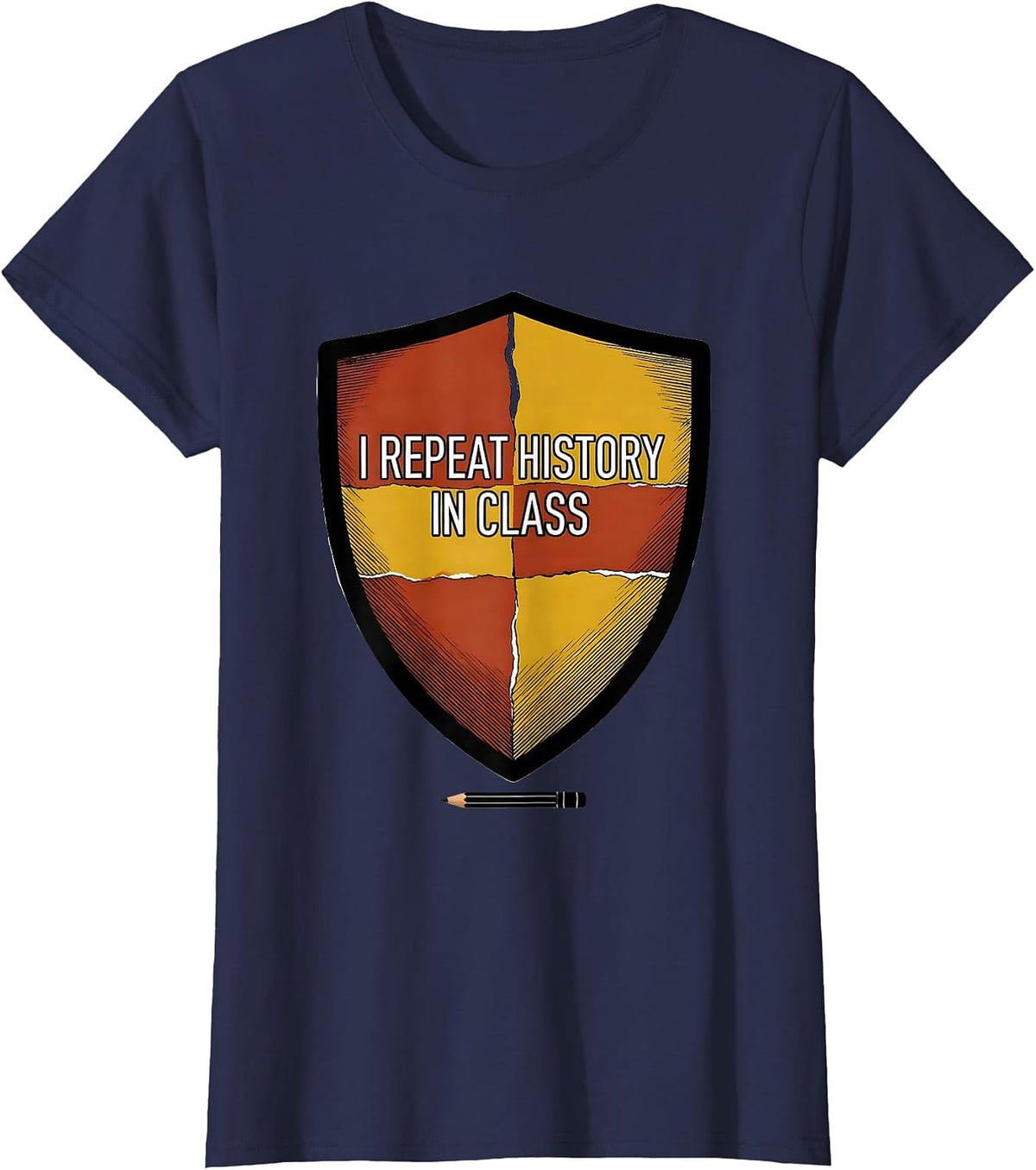 Women's I Repeat History In Class Funny History Teacher Back T-Shirt - Navy Blue