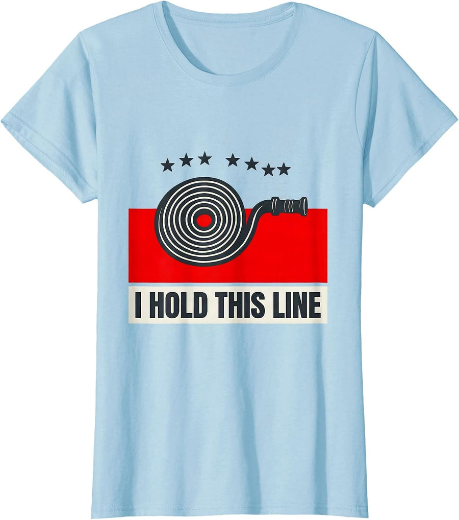 Women's I Hold This Line Thin Red Line Firefighter Pride Memorial T-Shirt - Baby Blue