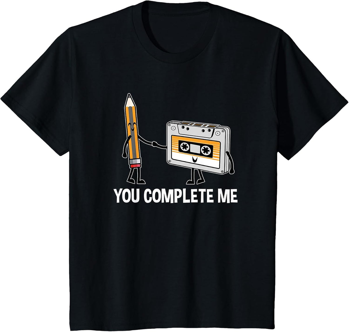 You Complete Me Vintage 80s 90s Pencil and a Cassette Tape T-Shirt - Black