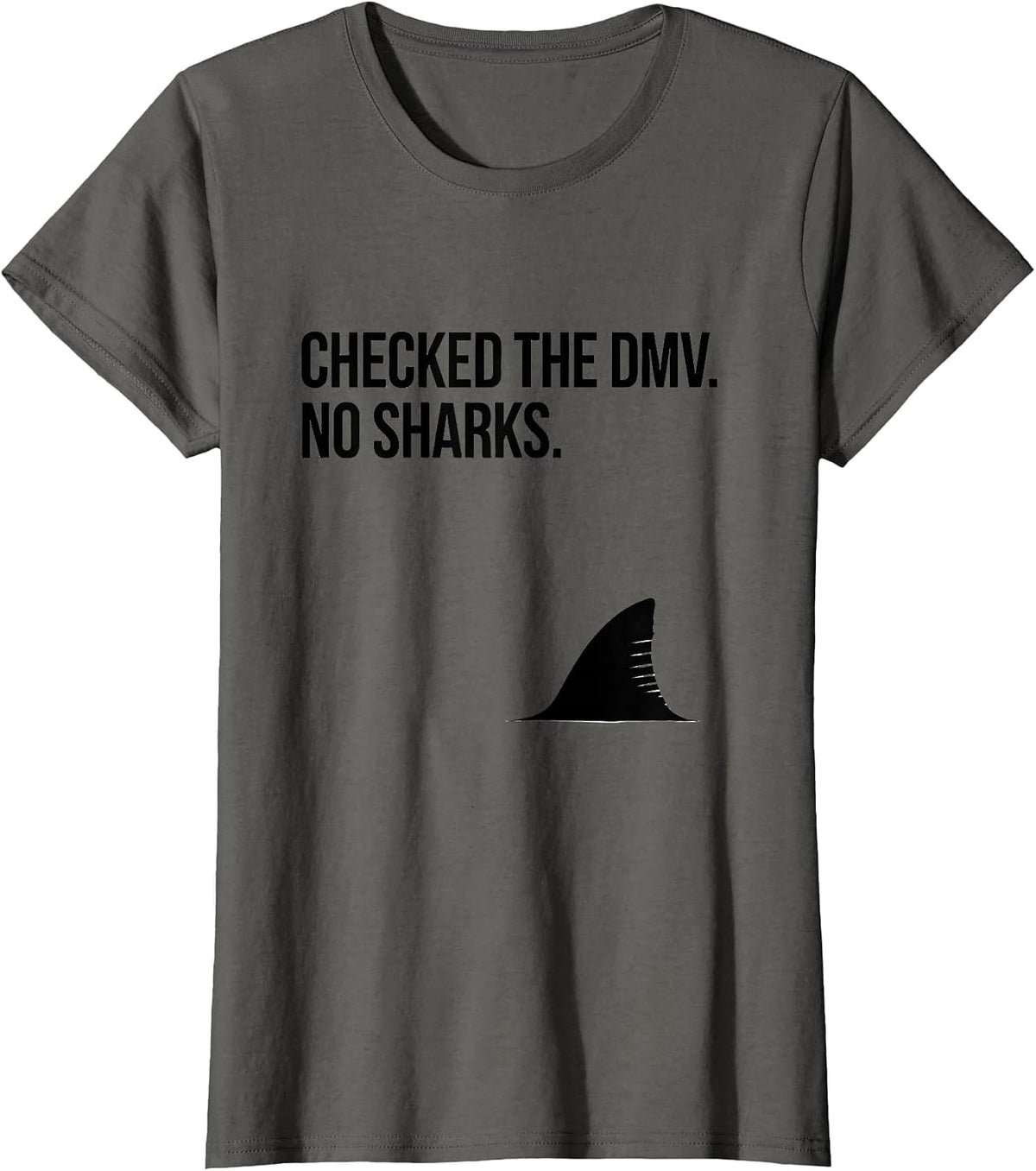 Women's Checked The DMV No Sharks Funny Shark Lover Ocean Wildlife T-Shirt - Asphalt Grey