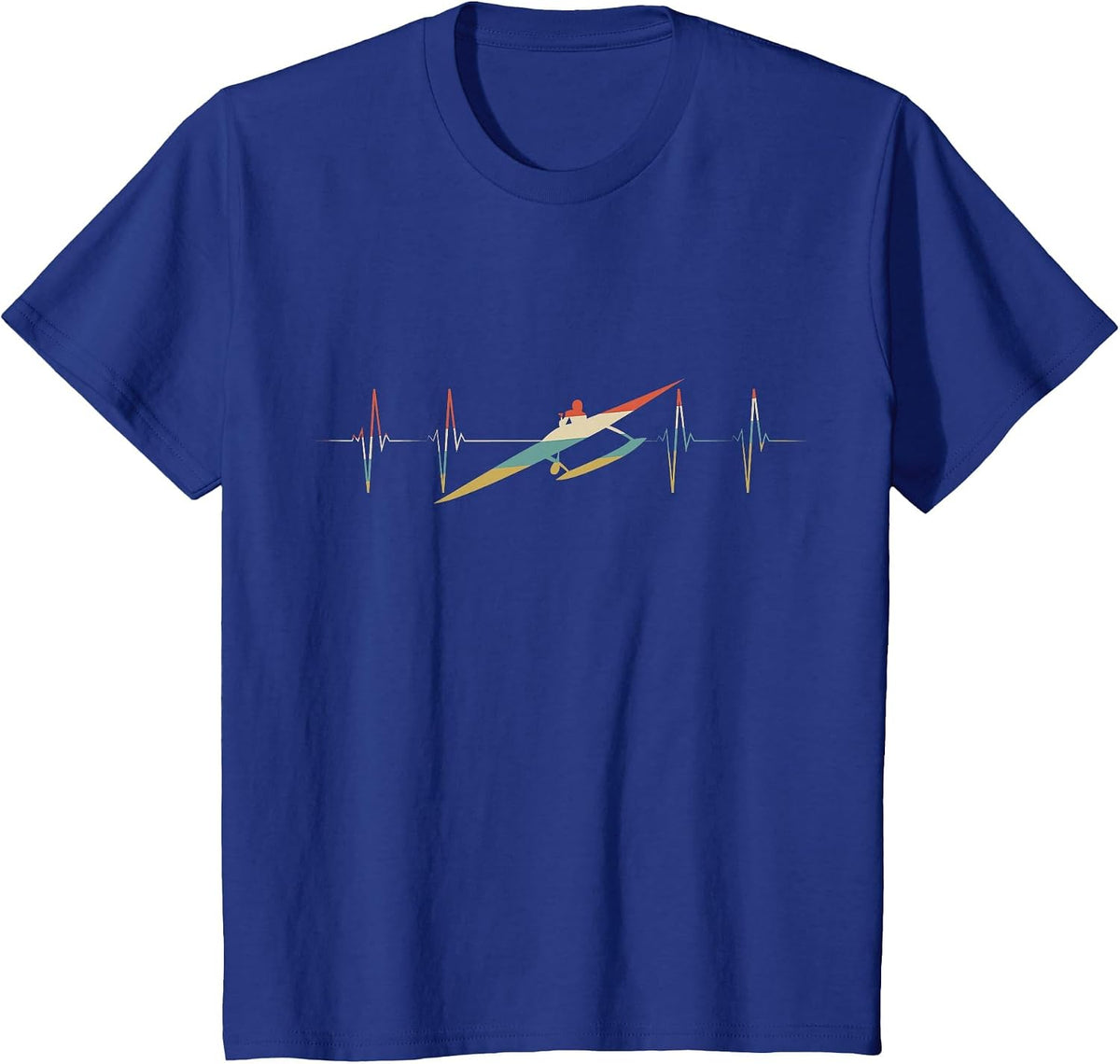 Outrigger Canoeing Heartbeat Retro ECG EKG T-Shirt - Royal Blue