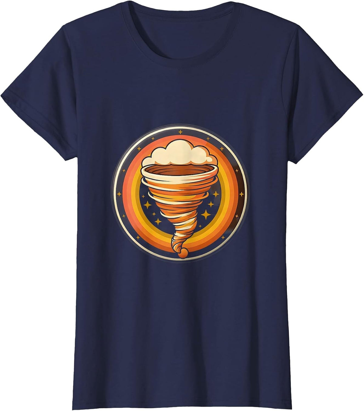 Women's Sealed Tornado Badge Retro 70s Storm Chaser Meteorology T-Shirt - Navy Blue