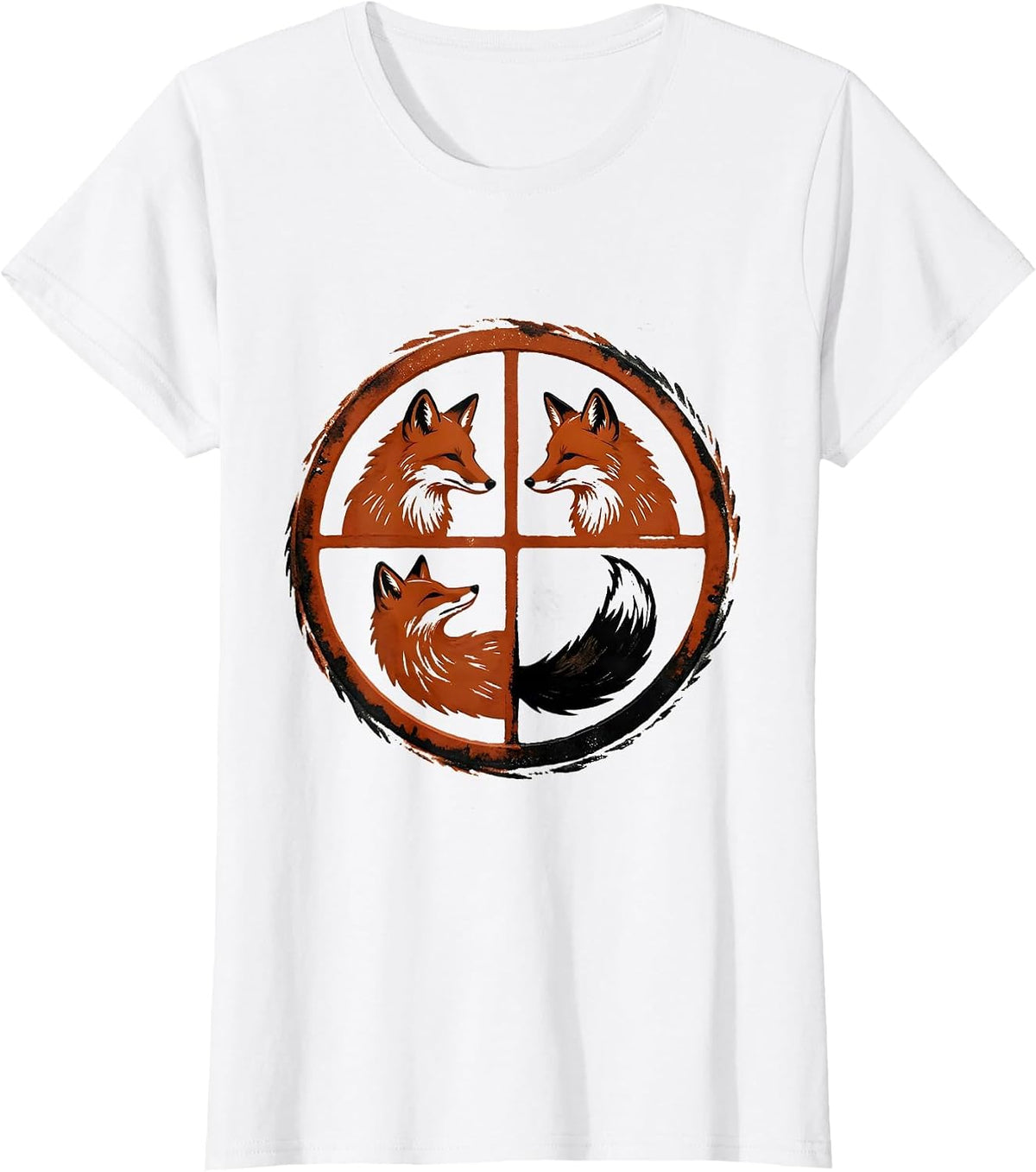 Four Foxes Rubber Stamp Woodland Animal Humor T-Shirt - White