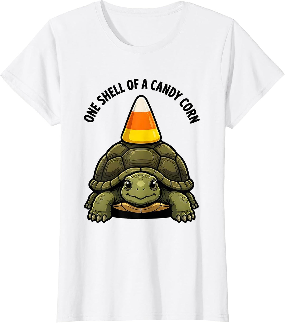 One Shell Of A Candy Corn Cartoon Halloween Costume Turtle T-Shirt - White
