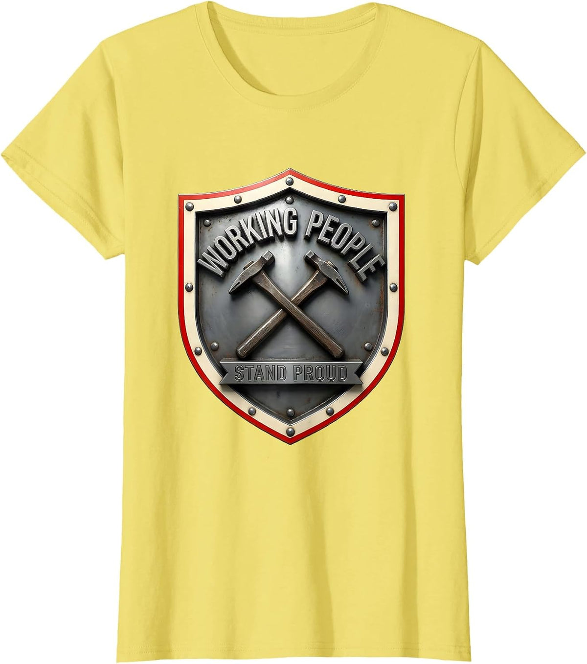 Working People Stand Proud Emblem Labor Day Union Worker T-Shirt - Lemon Yellow