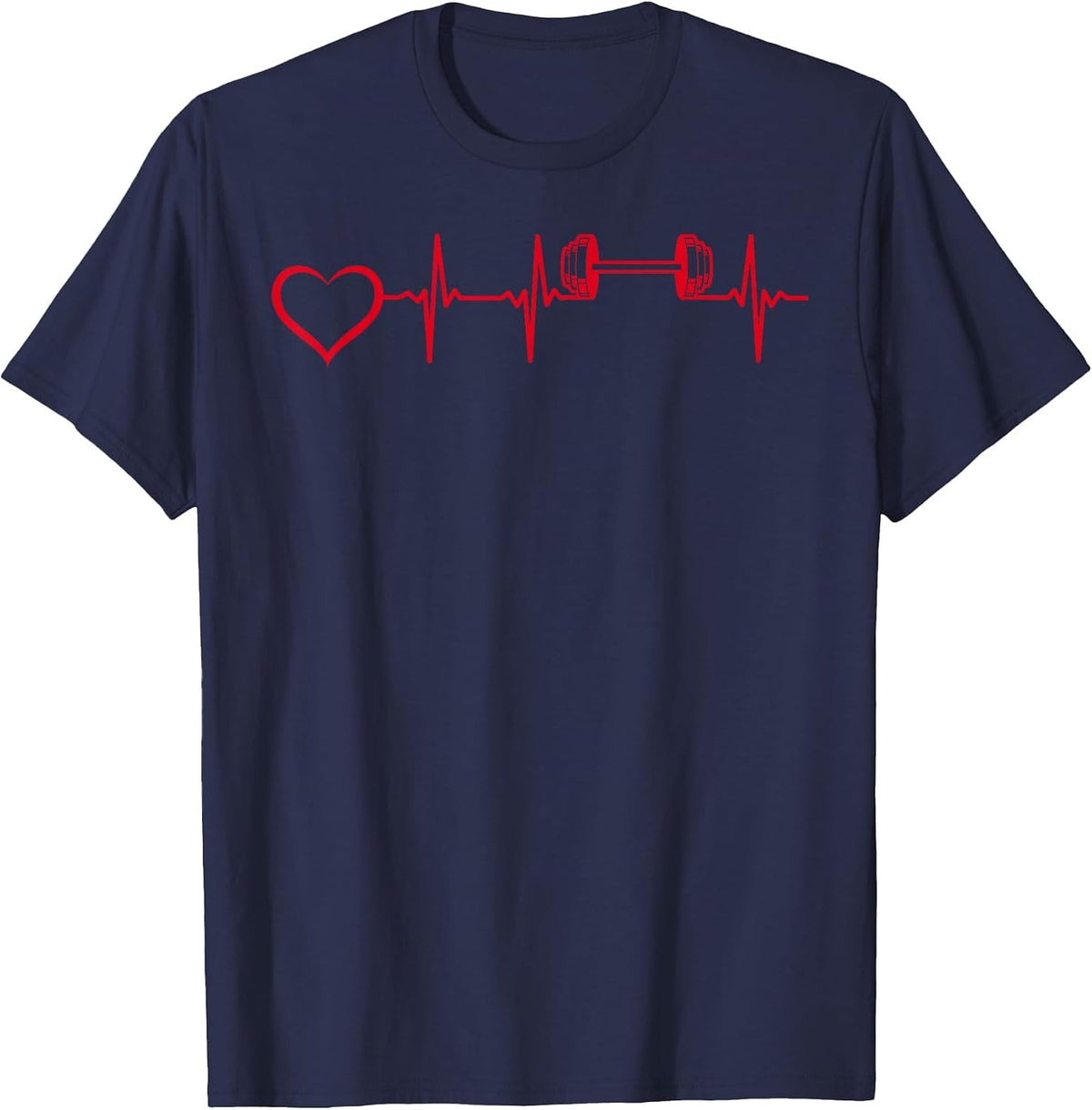 Weightlifting Gym Fitness Dumbbell Heartbeat Bodybuilder T-Shirt - Navy Blue