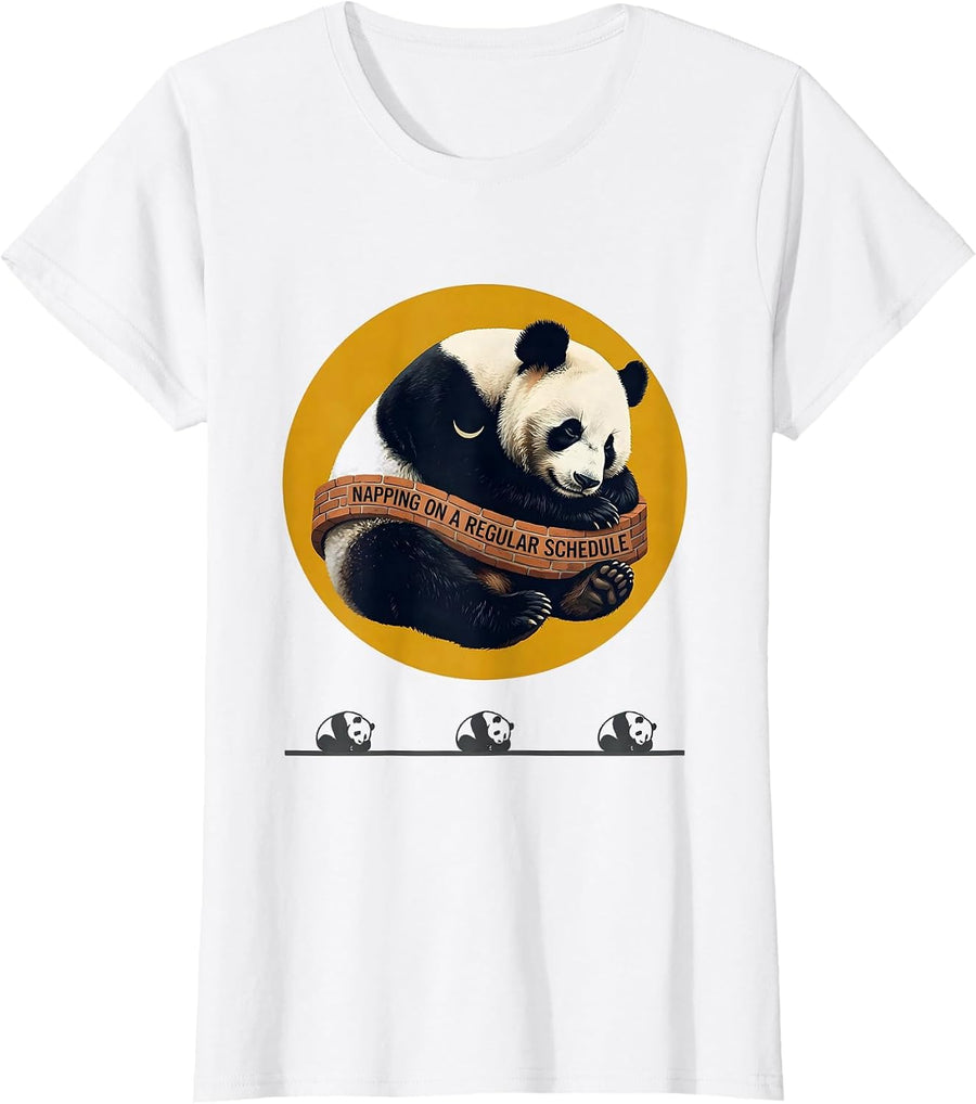 Women's Napping On A Regular Schedule Funny Panda Sleepwear Humor T-Shirt - White