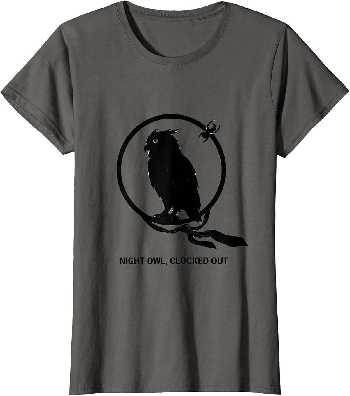 Women's Night Owl Clocked Out Funny Halloween Costume Animal Humor T-Shirt - Asphalt Grey