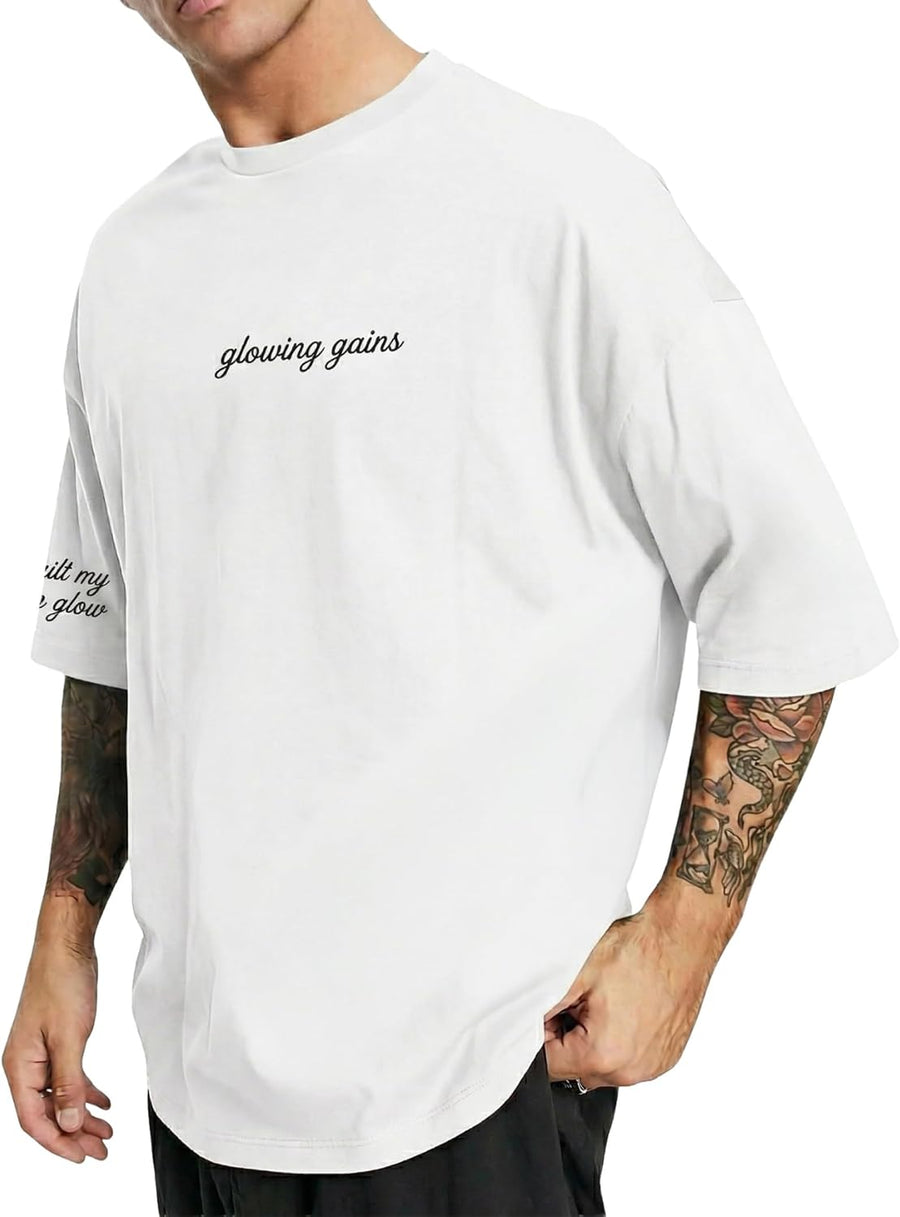 Men's Casual Oversized T-Shirts Workout Short Sleeve Tshirts - White