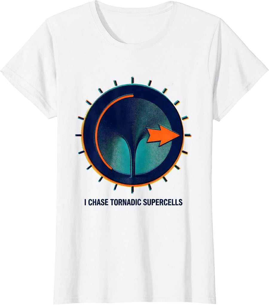 Women's I Chase Tornadic Supercells Risograph Storm Chaser T-Shirt - White