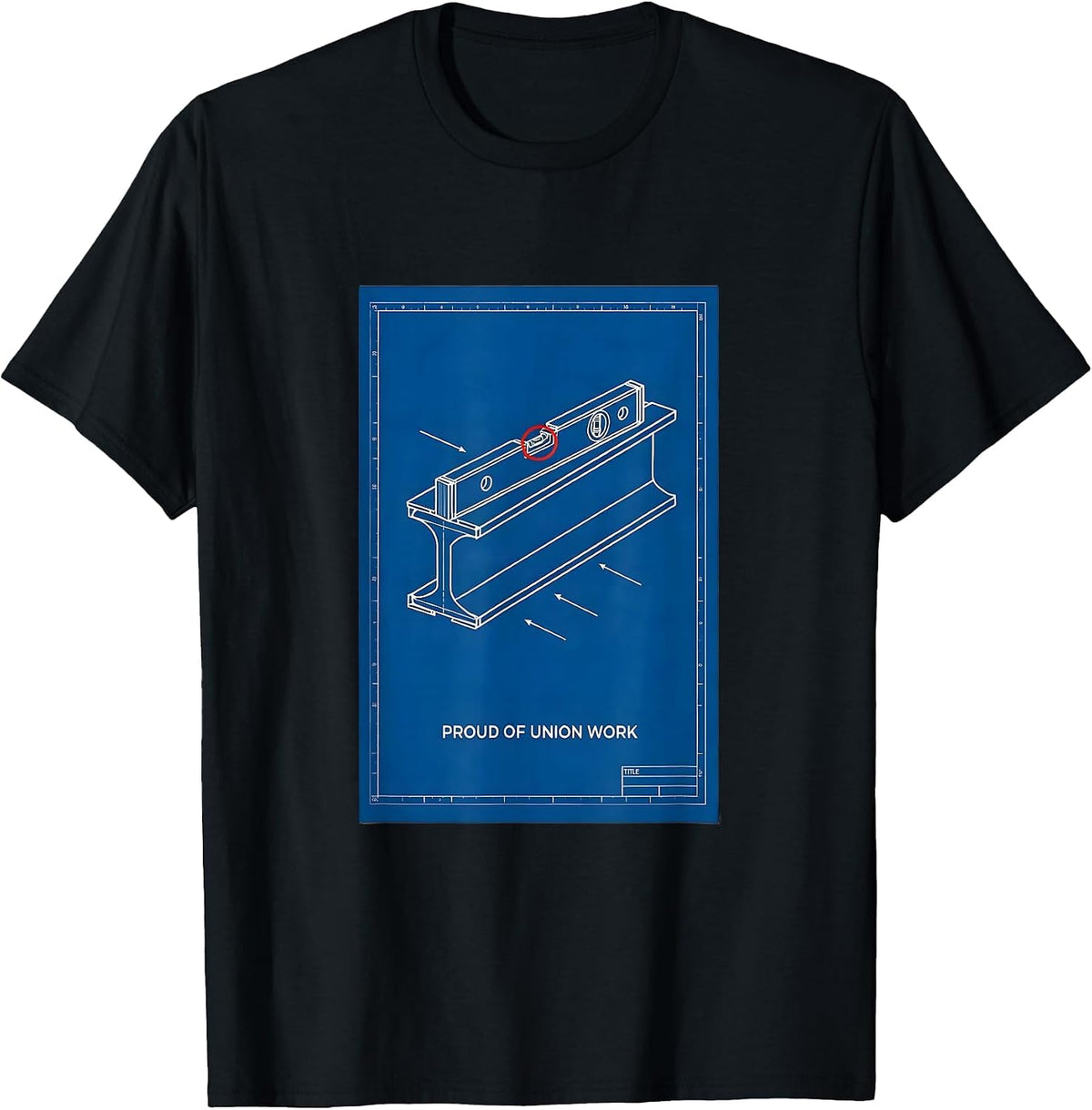Men's Proud Of Union Work Technical Blueprint Skilled Trade Labor T-Shirt - Black