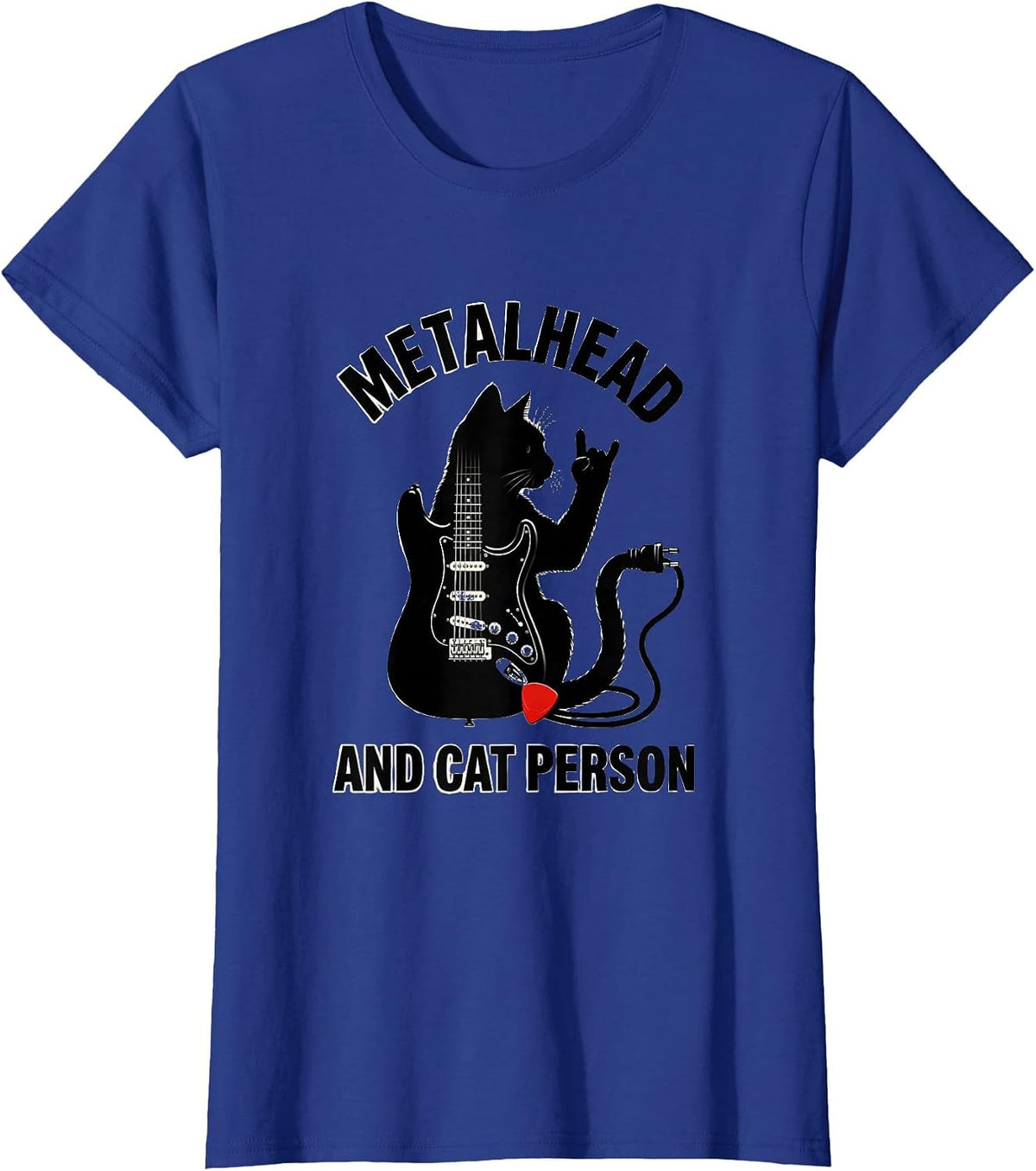 Women's Metalhead And Cat Person Funny Heavy Metal Cat Rock Fan Gift T-Shirt - Royal Blue